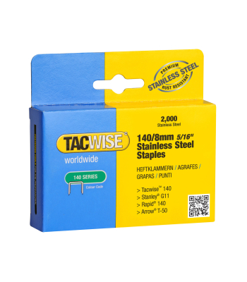 Tacwise Type 140/8mm Stainless Steel Staples, Box of 2000 to suit Tacwise Z3-140, Z3-140L, A11, A54, 140EL and 140-180EL - Code 1216