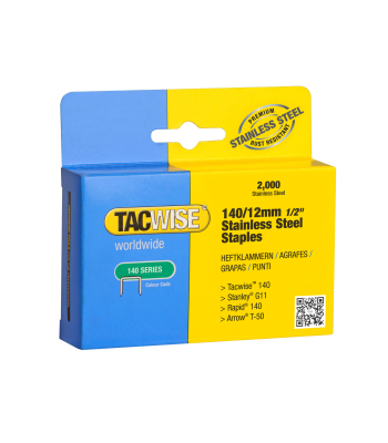 Tacwise Type 140/12mm Stainless Steel Staples, Box of 2000 to suit Tacwise Z3-140, Z3-140L, A11, A54, 140EL and 140-180EL - Code 1220