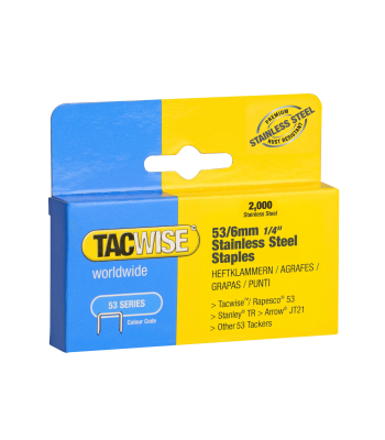 Tacwise Type 53/6mm Stainless Steel Staples, Box of 2000 to suit Tacwise Z1-53, Z1-53L, Z1-53T, Z3-53, Z3-53L, A19, Hobby 53EL - Code 1268