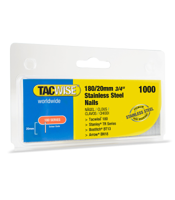 Tacwise Type 18G/20mm Stainless Steel Brad Nails, Pack of 1000 to suit Tacwise 181EL/S, 191EL/S - Code 1510