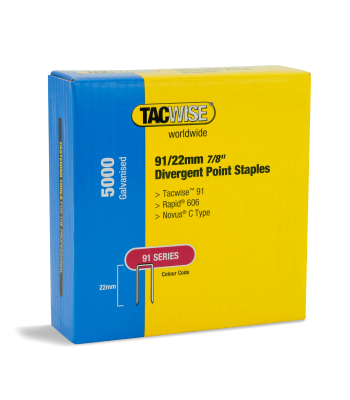 Tacwise Type 91/22mm Divergent Point Galvanised Narrow Crown Staples, Box of 5000 to suit Tacwise 191EL, Duo 35, Duo 50 - Code 1617