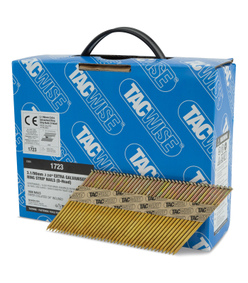 Tacwise Type 3.1/90mm Extra Galvanised Framing Nails, D Head, Ring Shank, 34° Inclined, Paper Collated, Pack of 1600 to suit Tacwise KDH90V, KDH90XHH and JDH90FHH - Code 1723