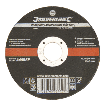 Silverline Heavy Duty Metal Slitting Disc Flat - 115 x 1 x 22.23mm - Code 103662