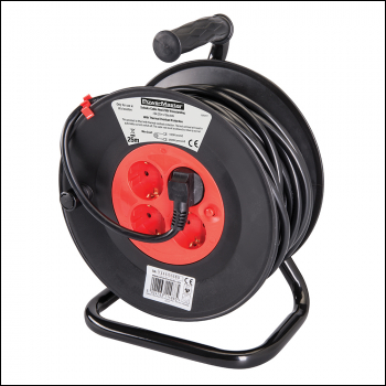 Powermaster European Type F Schuko Cable Reel 230V - 16A 25m 4 CEE 7/4 Sockets - Code 197277