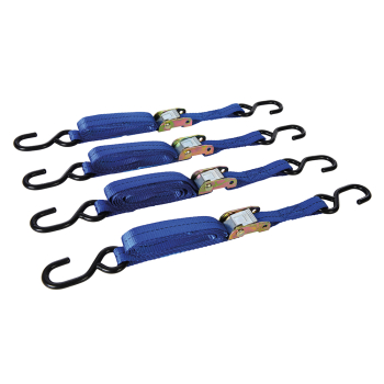 Silverline Cam Buckle Tie Down Strap S-Hook 2m x 25mm 4pk - 2m x 25mm Rated 250kg Capacity 500kg - Code 217585