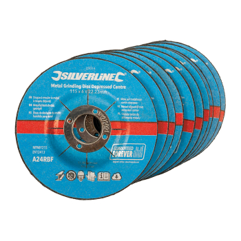 Silverline Metal Grinding Discs Depressed Centre 10pk - 115 x 6 x 22.23mm - Code 224514