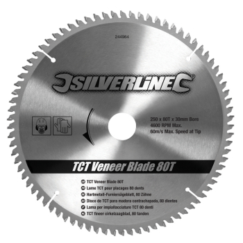 Silverline TCT Veneer Blade 80T - 250 x 30 - 25, 20, 16mm Rings - Code 244964