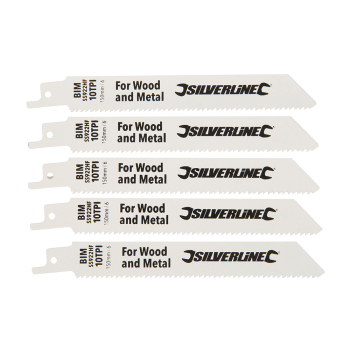 Silverline Recip Saw Blades for Demolition 5pk - Bi-Metal - 10tpi - 150mm - Code 244966
