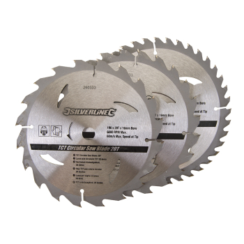 Silverline TCT Circular Saw Blades 20, 24, 40T 3pk - 190 x 16 - No Ring - Code 260333
