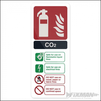 Fixman CO2 EN3 Fire Extinguisher Sign - 202 x 82mm Self-Adhesive - Box of 5 - Code 319626