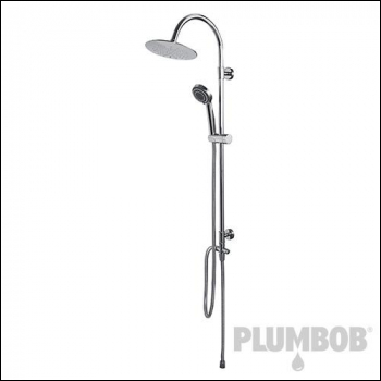 Plumbob Chrome Dual Outlet Shower with Fixed Head & Adjustable Handset - 3 Spray Patterns - Code 353837