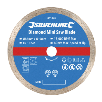 Silverline Diamond Mini Saw Blade - 85mm Dia - 10mm Bore - Code 361323