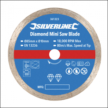 Silverline Diamond Mini Saw Blade - 85mm Dia - 10mm Bore - Code 361323