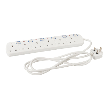 Powermaster Switched Extension Lead with Neon Indicator 230V - 6-Gang 2m - Code 379955