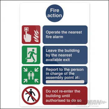Fixman Fire Action Operate The Nearest Sign - 200 x 300mm Self-Adhesive - Box of 5 - Code 405443