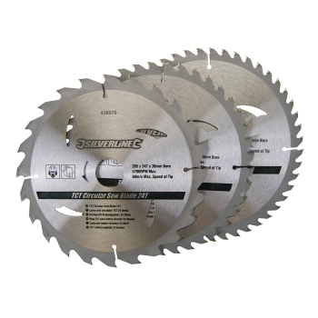 Silverline TCT Circular Saw Blades 24, 40, 48T 3pk - 205 x 30 - 25, 18, 16mm Rings - Code 408979