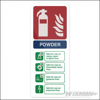 Fixman Dry Powder Fire Extinguisher Sign - 202 x 82mm Rigid - Box of 5 - Code 416618