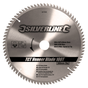 Silverline TCT Veneer Blade 100T - 300 x 30 - 25, 20, 16mm Rings - Code 427539