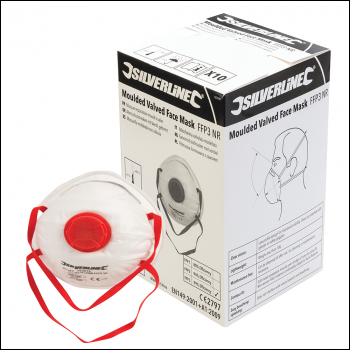 Silverline Moulded Valved Face Mask FFP3 NR Display Box 10pk - FFP3 NR - Code 427698