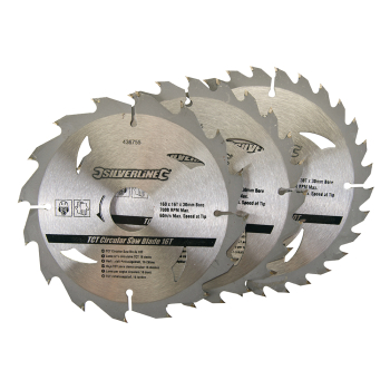 Silverline TCT Circular Saw Blades 16, 24, 30T 3pk - 160 x 30 - 20, 16, 10mm Rings - Code 436755