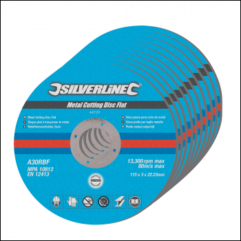 Silverline Metal Cutting Discs Flat 10pk - 115 x 3 x 22.23mm - Code 447131