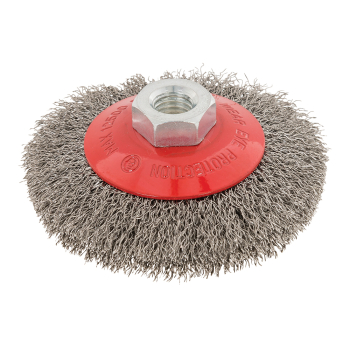 Silverline Stainless Steel Crimp Bevel Brush - 100mm - M14 - Code 450322