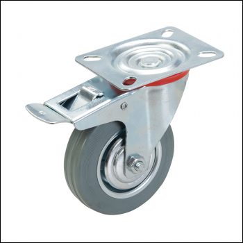 Fixman Braked Swivel Rubber Castor - 100mm 70kg - Code 509024