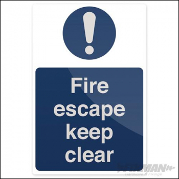 Fixman Fire Escape Keep Clear Sign - 100 x 100mm Self-Adhesive - Box of 5 - Code 562577
