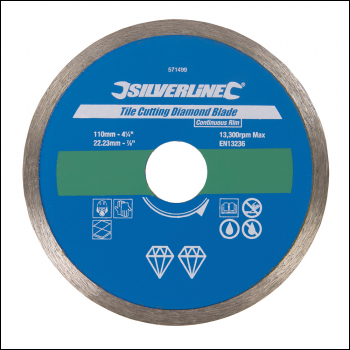 Silverline Tile Cutting Diamond Blade - 110 x 22.23mm Continuous Rim - Code 571499