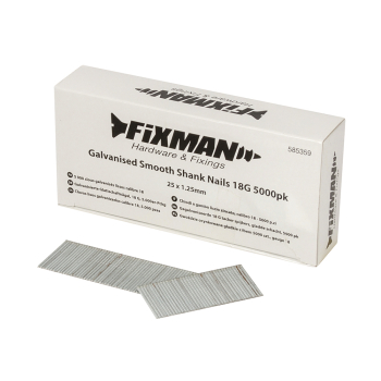 Fixman Galvanised Smooth Shank Nails 18G 5000pk - 25 x 1.25mm - Code 585359