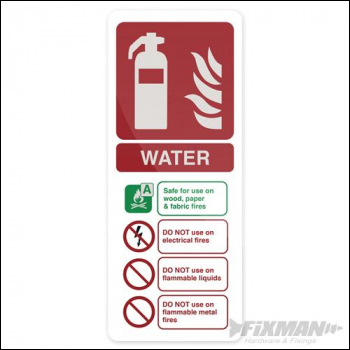 Fixman Water EN3 Extinguisher Sign - 202 x 82mm Rigid - Box of 5 - Code 609463