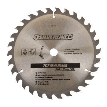 Silverline TCT Nail Blade 30T - 190 x 16 - No Rings - Code 633507