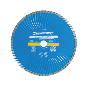 Silverline Turbo Wave Diamond Blade - 230 x 22.23mm Castellated Continuous Rim - Code 633588