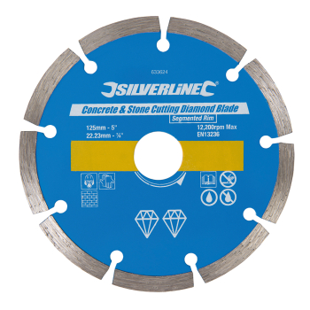 Silverline Concrete & Stone Cutting Diamond Blade - 125 x 22.23mm Segmented Rim - Code 633624