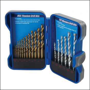 Silverline Titanium-Coated HSS & Masonry Drill Bit Set 19pce - 1 - 9mm - Code 633805
