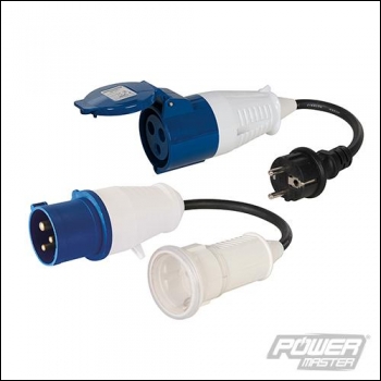 PowerMaster 16A Schuko CEE Fly Lead Converters 2pk - 230V 3-Pin - Code 657580