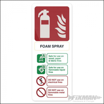 Fixman Foam Spray Extinguisher Sign - 202 x 82mm Rigid PL - Box of 5 - Code 664630