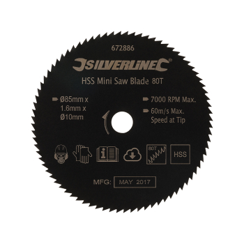 Silverline HSS Mini Saw Blade - 85mm Dia - 10mm Bore - 80T - Code 672886