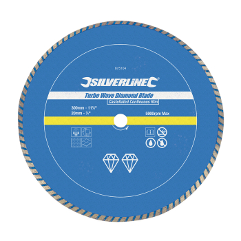 Silverline Turbo Wave Diamond Blade - 300 x 20mm Castellated Continuous Rim - Code 675104