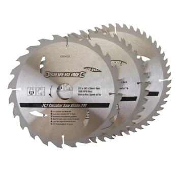 Silverline TCT Circular Saw Blades 24, 40, 48T 3pk - 210 x 30 - 25, 16mm Rings - Code 690459