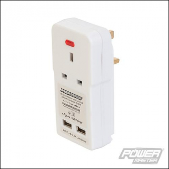 PowerMaster 13A Socket Adaptor with Twin USB - 2100mAh combined - Code 714479