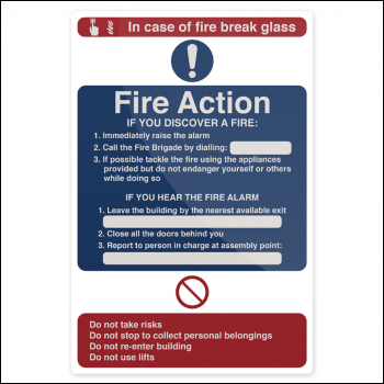 Fixman Fire Action In Case of Fire Sign - 200 x 300mm Rigid - Box of 5 - Code 726492