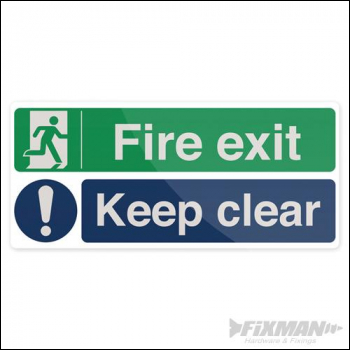 Fixman Fire Exit Keep Clear Sign - 450 x 200mm Self-Adhesive - Box of 5 - Code 754376