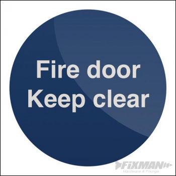 Fixman Fire Door Keep Clear Sign - 100 x 100mm Self-Adhesive - Box of 5 - Code 756964