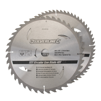 Silverline TCT Circular Saw Blades 40, 60T 2pk - 300 x 30 - 25, 20, 16mm Rings - Code 803634