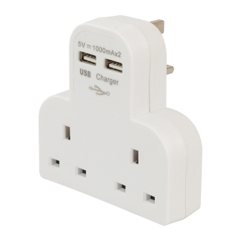 Powermaster Dual Socket T Adaptor with Twin USB - 2100mAh Combined - Code 819066