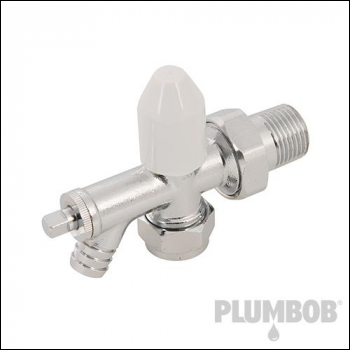 Plumbob Chrome-Plated Angled Radiator Valve With Drain Off - 15mm - Code 855285