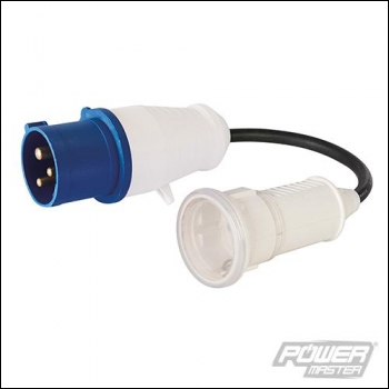 PowerMaster 16A CEE 230V Plug to 16A Schuko Socket Fly Lead Converter - 230V 3-Pin - Code 856728