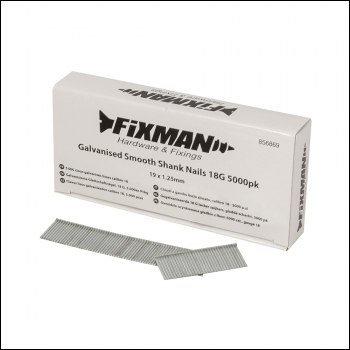 Fixman Galvanised Smooth Shank Nails 18G 5000pk - 19 x 1.25mm - Code 856869