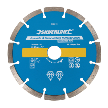 Silverline Concrete & Stone Cutting Diamond Blade - 150 x 22.23mm Segmented Rim - Code 868619
